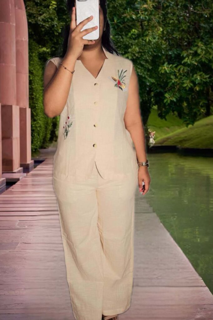 Natural Linen Embroidered Co-ord Set - Image 6