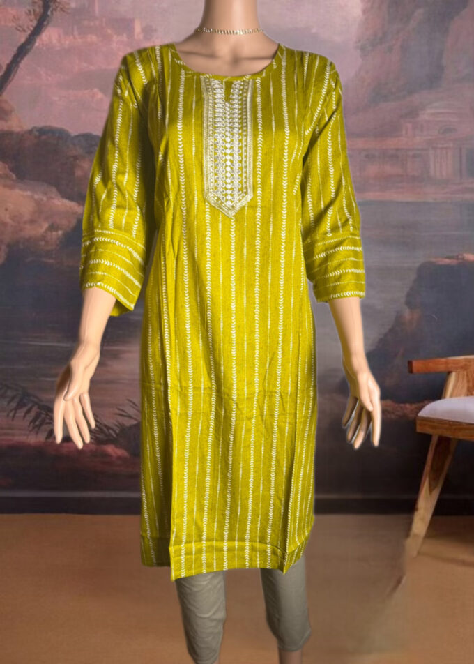 Olive Leheriya Embellished Kurti