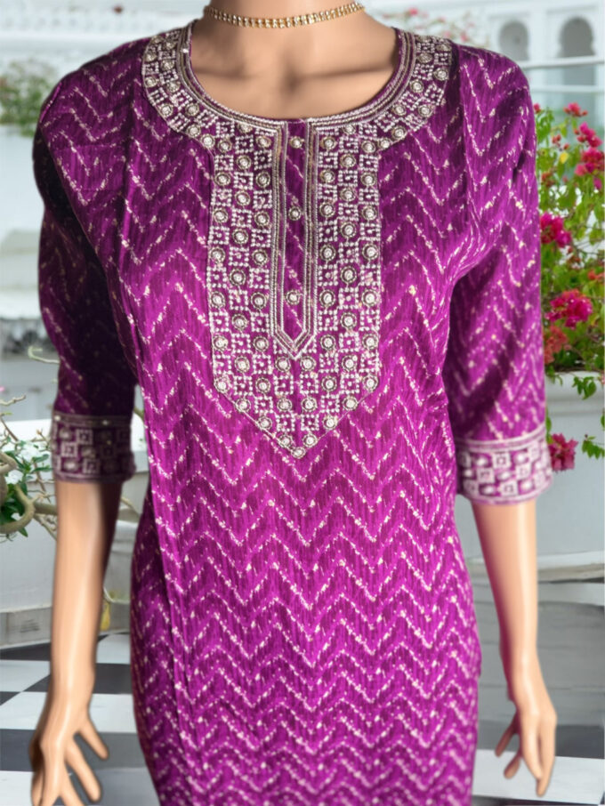 Magenta Chevron Embroidered Kurti - Image 3