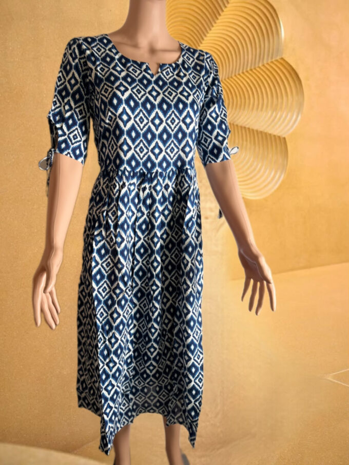 Indigo Ikat Print Asymmetric Dress