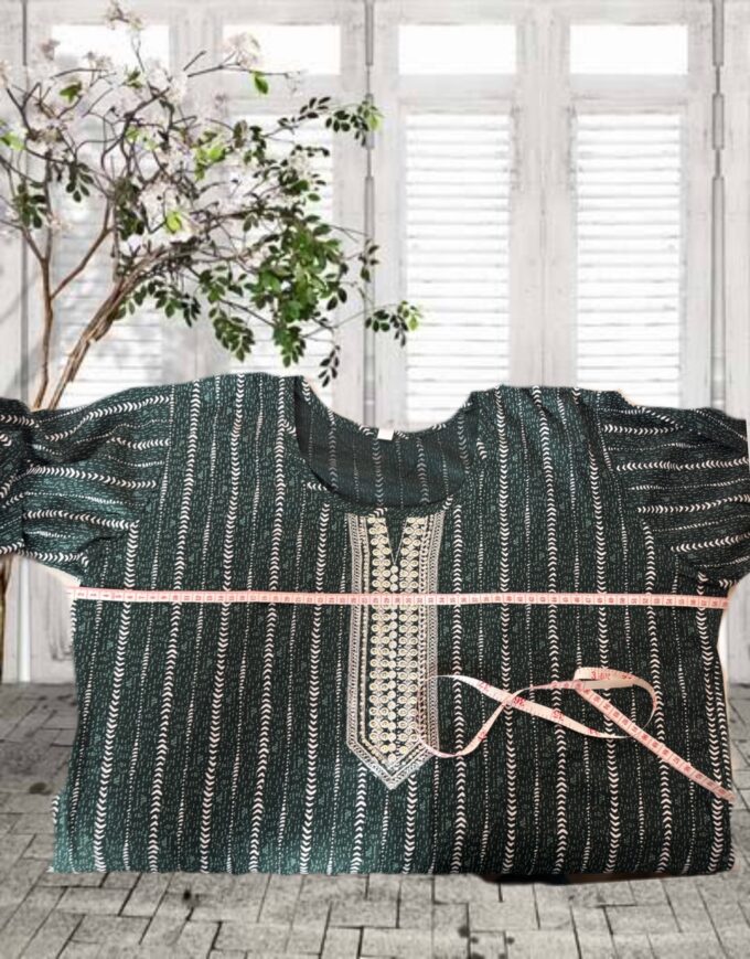 Forest Green Striped Cotton Kurti - Image 3