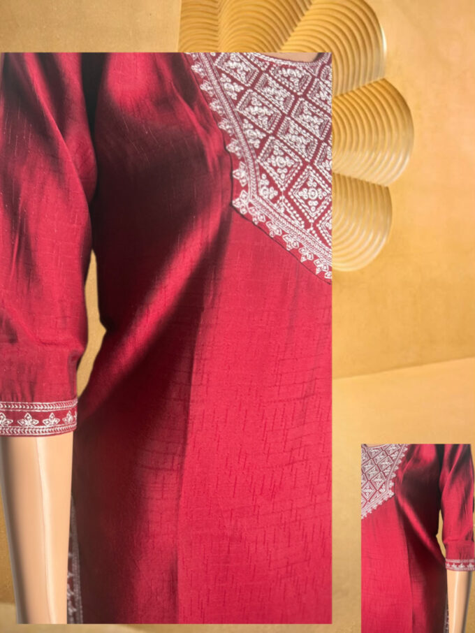 Maroon Diamond Embroidered Kurti - Image 3