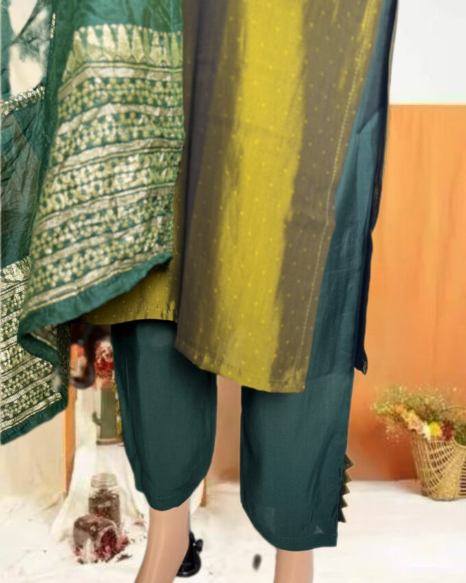 Olive Green Embellished Silk Kurta Set - Image 2