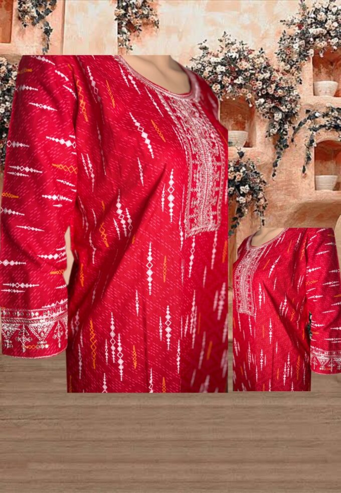 Red Ikat Embroidered Kurti - Image 4