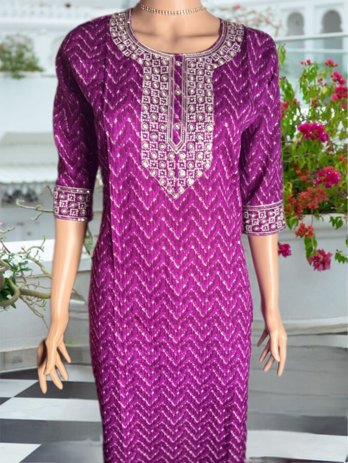 Magenta Chevron Embroidered Kurti - Image 4