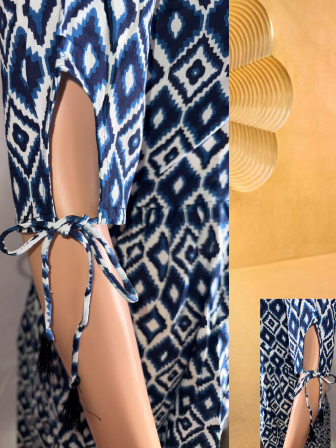 Indigo Ikat Print Asymmetric Dress - Image 2