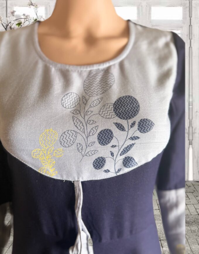 Navy Blue and Silver Floral Embroidered Kurti - Image 4