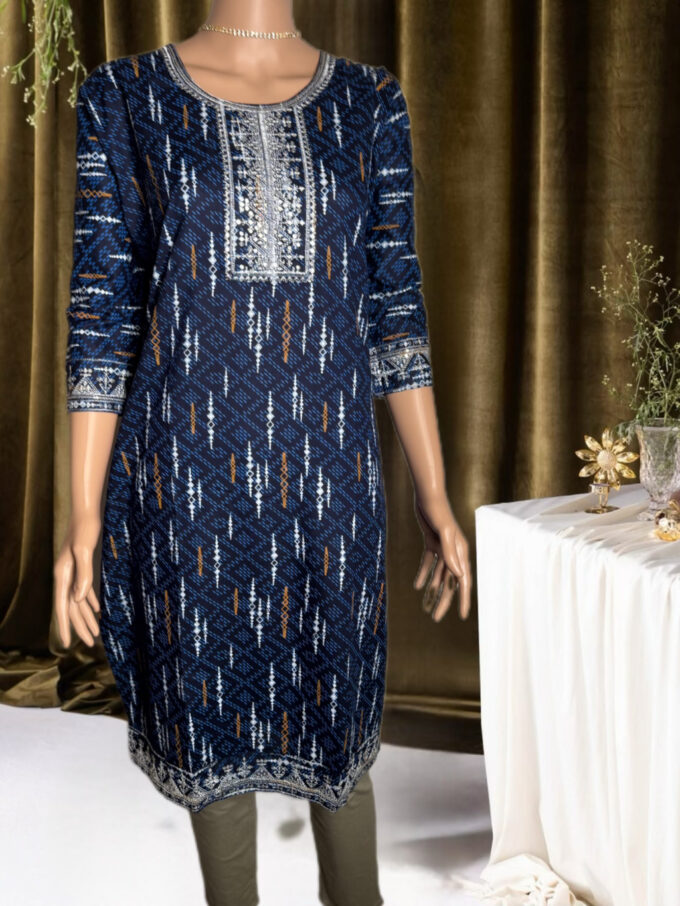 Indigo Ikat Embellished Kurti
