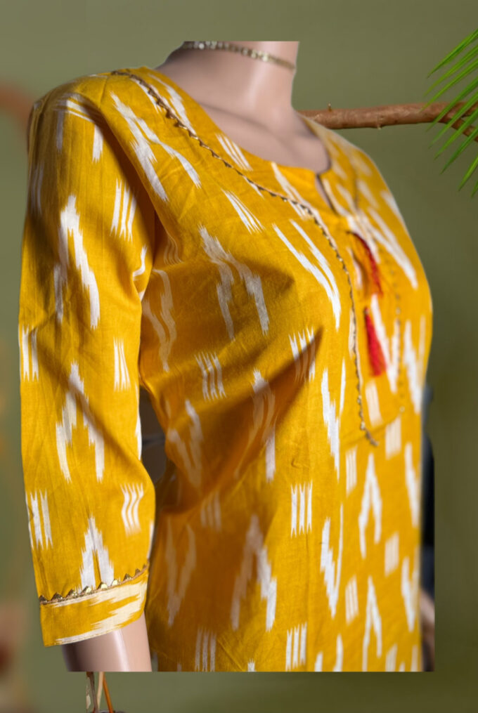 Mustard Ikat Tassel Kurti - Image 4