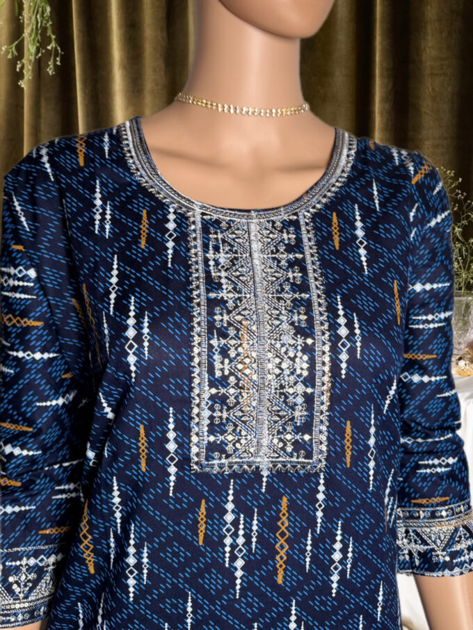 Indigo Ikat Embellished Kurti - Image 3
