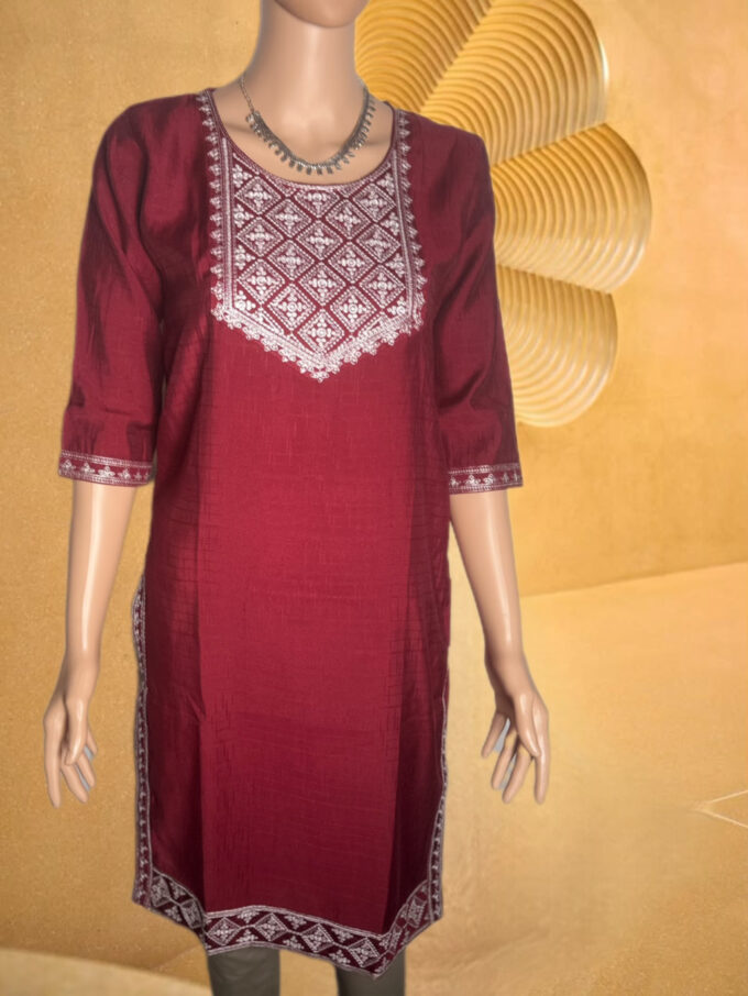 Maroon Diamond Embroidered Kurti