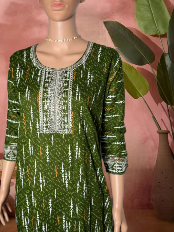 Emerald Ikat Print Embroidered Kurti - Image 3