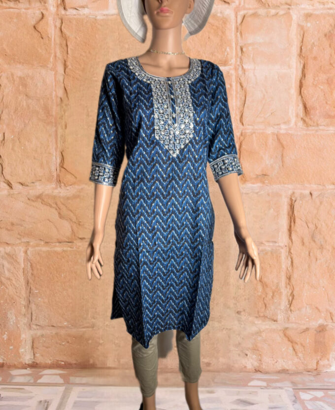 Royal Blue Chevron Embroidered Kurti