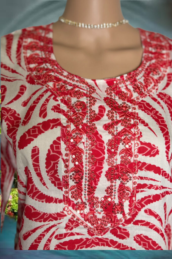 Red Swirl Pattern Cotton Kurti - Image 4
