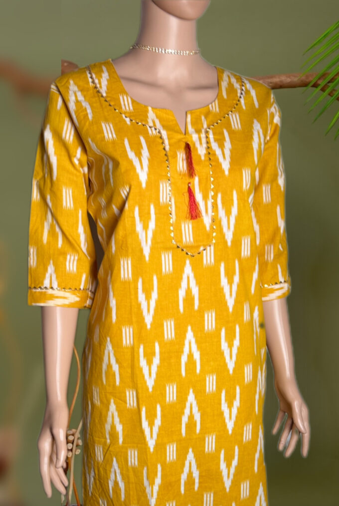 Mustard Ikat Tassel Kurti - Image 2