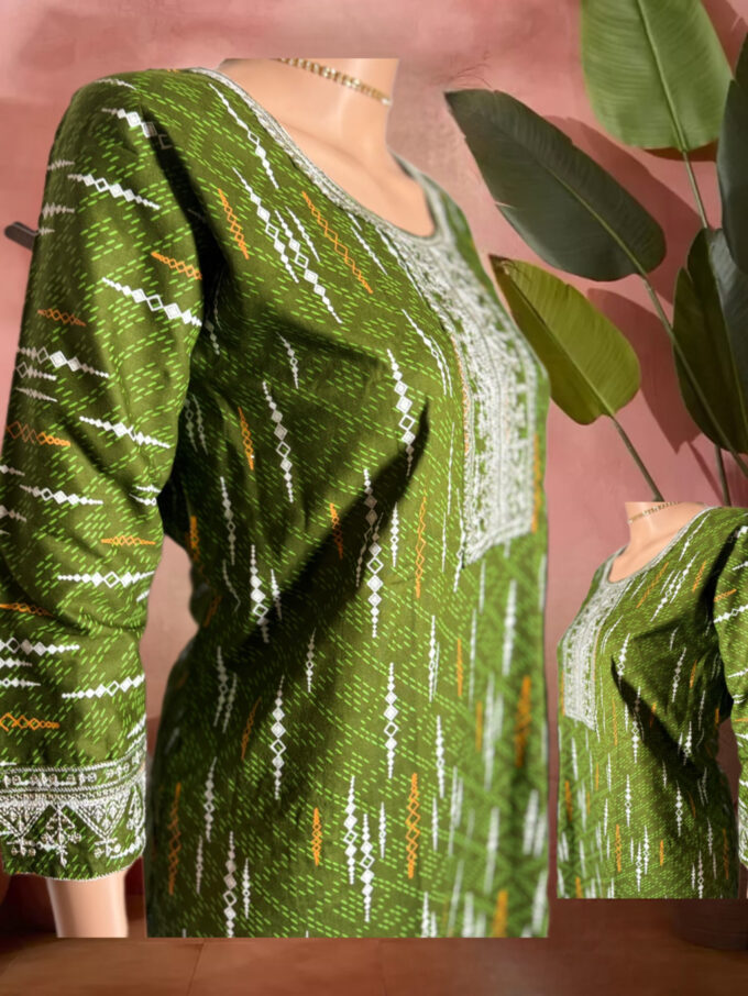 Emerald Ikat Print Embroidered Kurti - Image 4