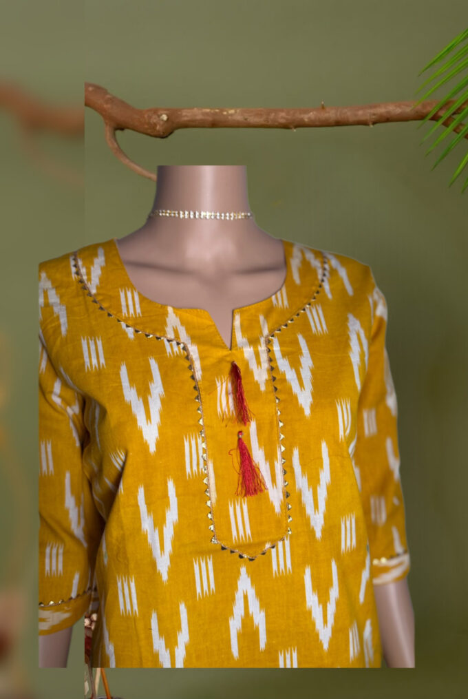 Mustard Ikat Tassel Kurti - Image 3