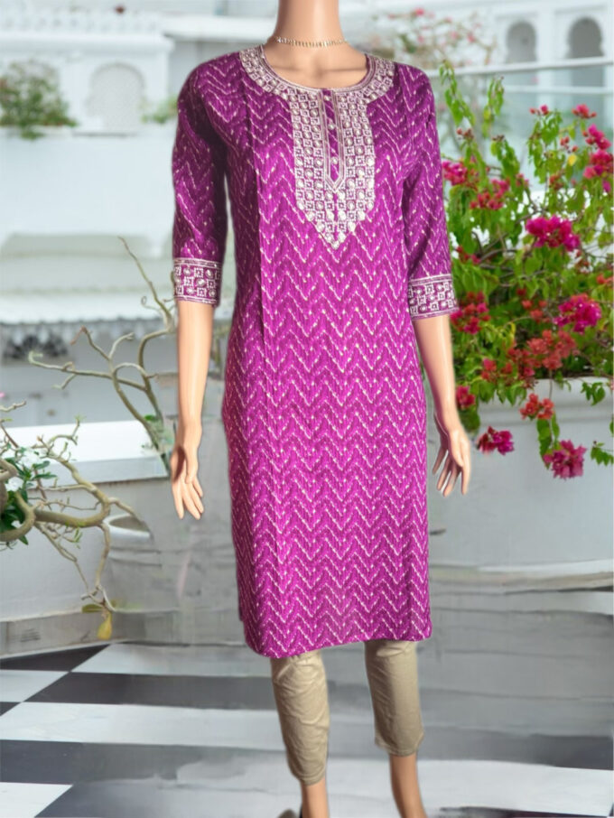 Magenta Chevron Embroidered Kurti