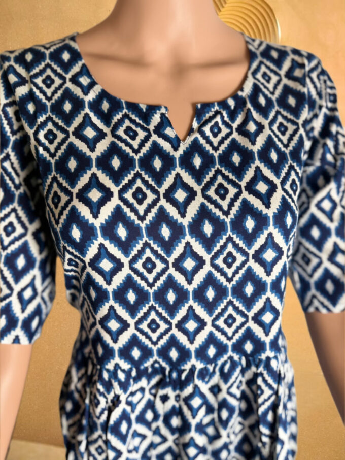 Indigo Ikat Print Asymmetric Dress - Image 3