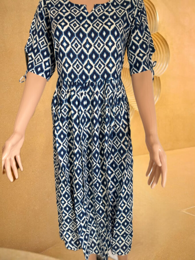 Indigo Ikat Print Asymmetric Dress - Image 4