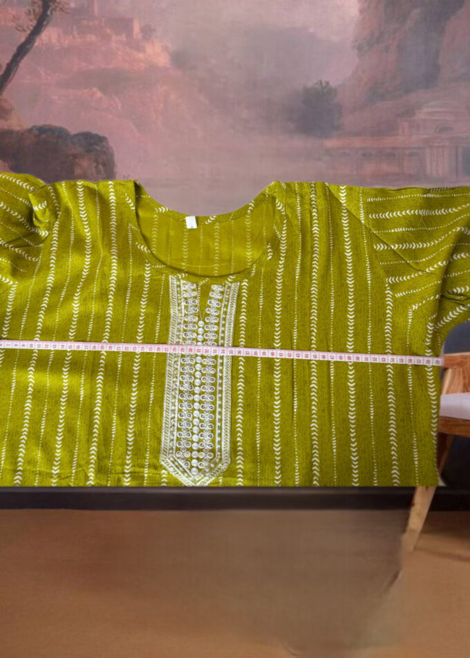 Olive Leheriya Embellished Kurti - Image 3