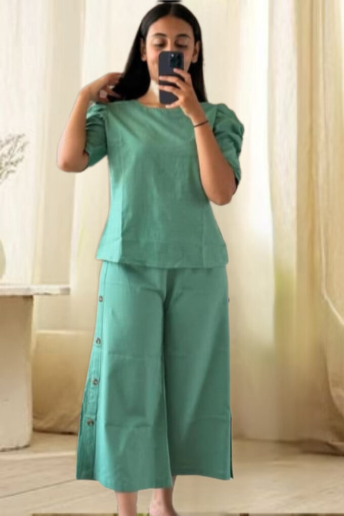 Seafoam Green Puff Sleeve Co-ord Set