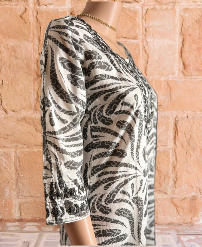 Monochrome Swirl Pattern Kurti - Image 4