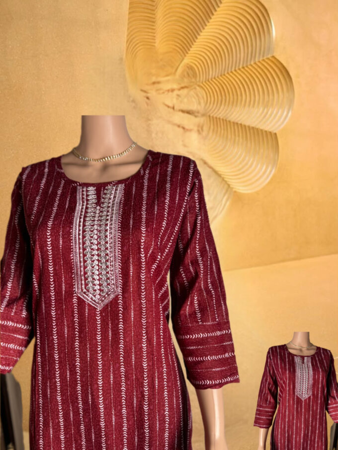 Maroon Leaf Pattern Embellished Kurti - Image 4