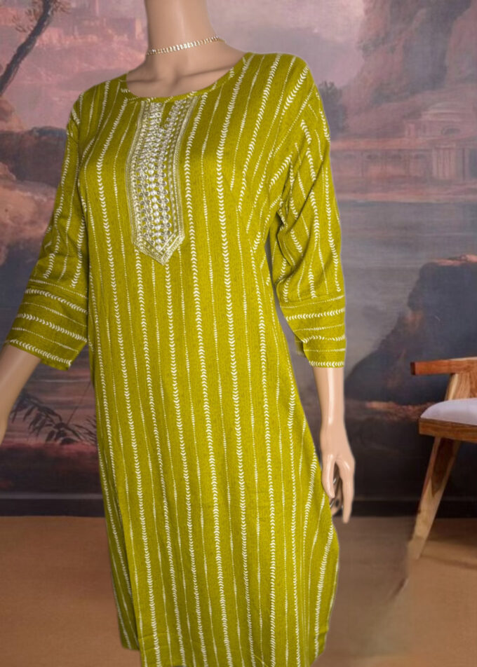 Olive Leheriya Embellished Kurti - Image 4