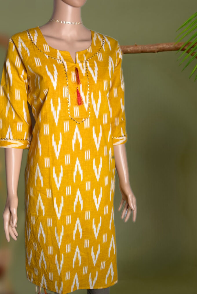 Mustard Ikat Tassel Kurti