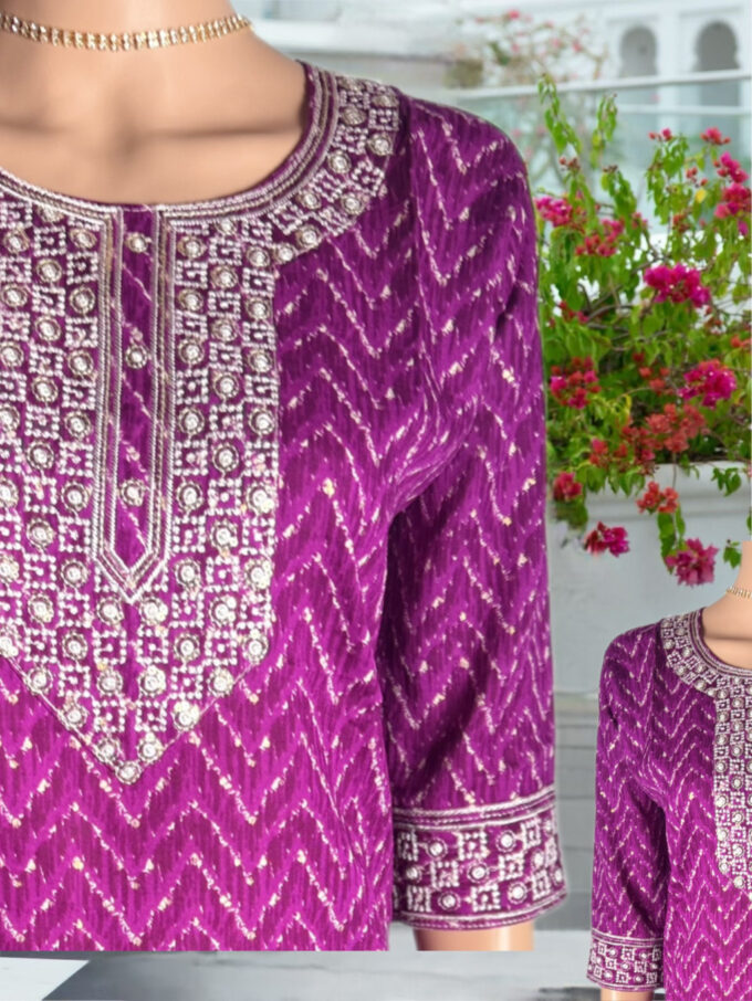 Magenta Chevron Embroidered Kurti - Image 2