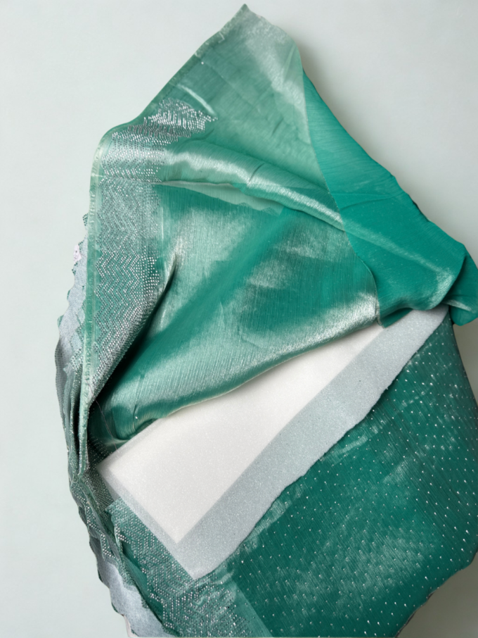 Emerald Green Sequined Organza Saree - Image 2