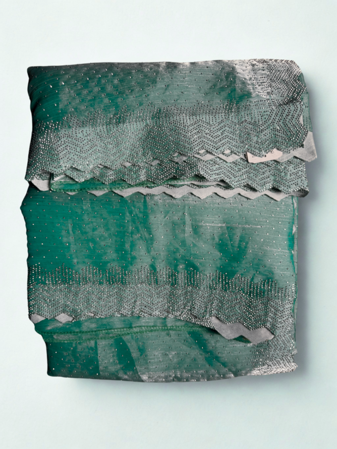 Emerald Green Sequined Organza Saree - Image 4