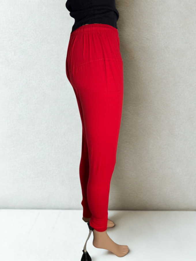 Vibrant Red Cotton Leggings - Image 3