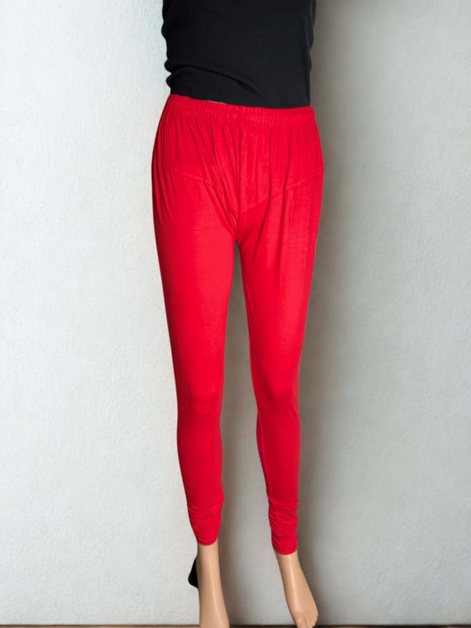 Vibrant Red Cotton Leggings - Image 2