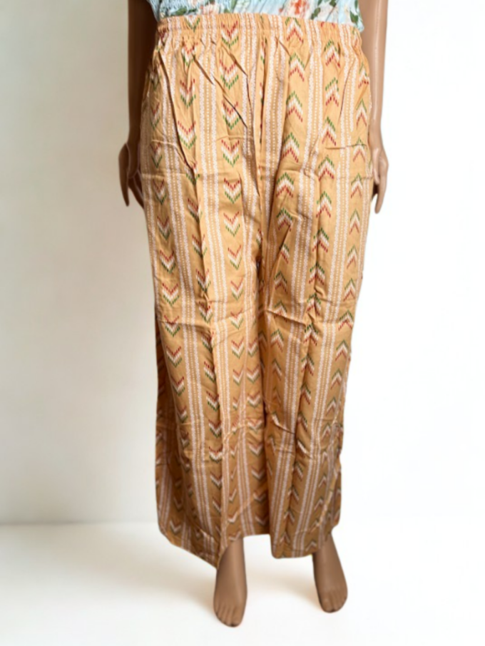 Beige Chevron Print Palazzo Pants