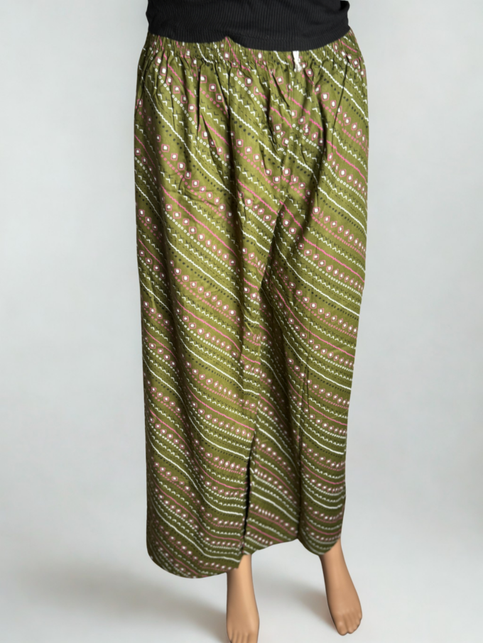 Olive Green Bandhani Print Palazzo Pants