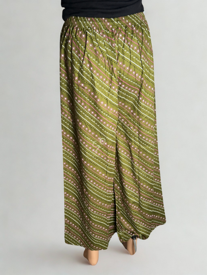 Olive Green Bandhani Print Palazzo Pants - Image 2