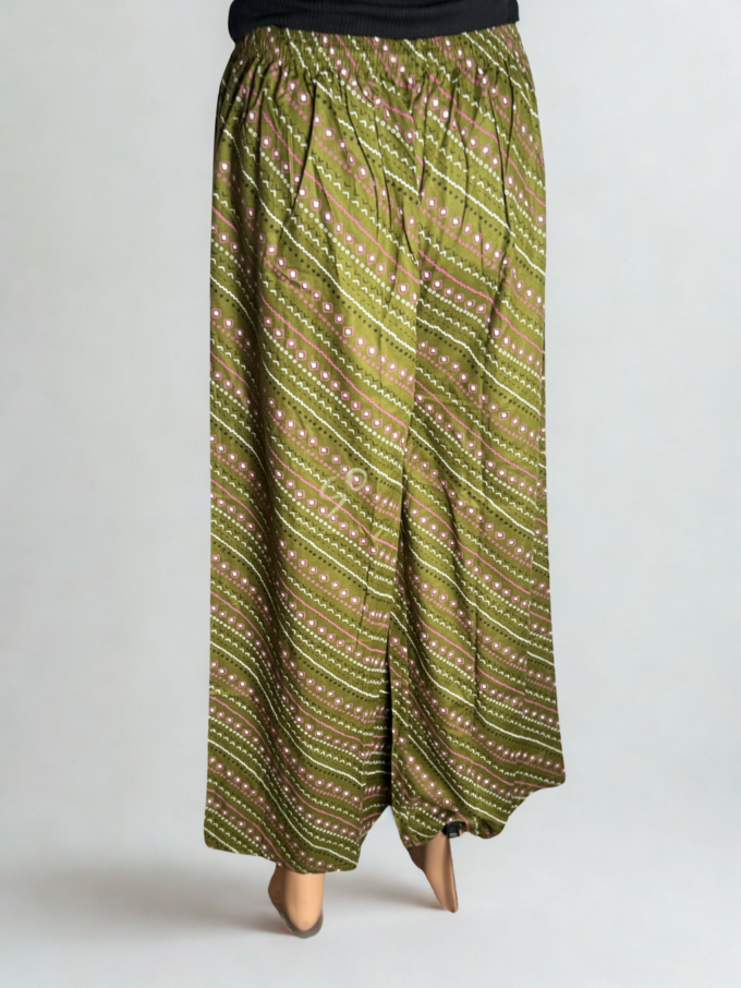 Olive Green Bandhani Print Palazzo Pants - Image 3