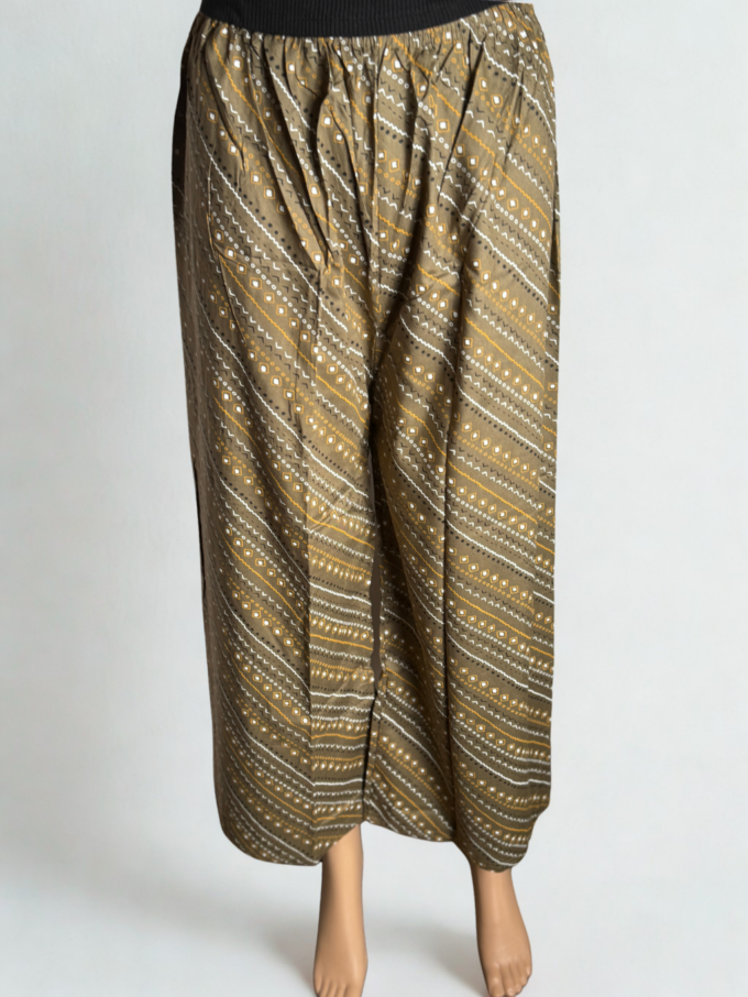 Beige-Gold Bandhani Print Palazzo Pants