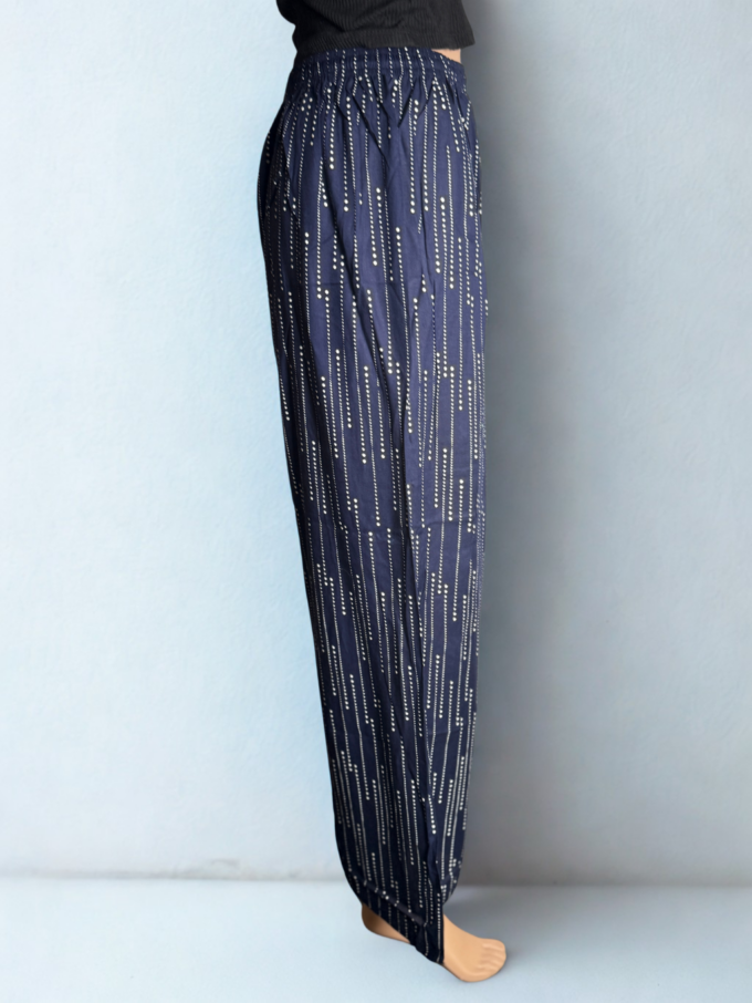 Navy Blue Raindrop Print Palazzo Pants - Image 2