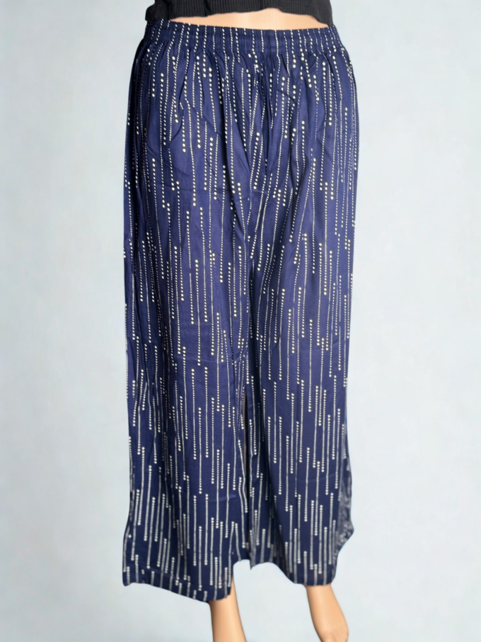 Navy Blue Raindrop Print Palazzo Pants