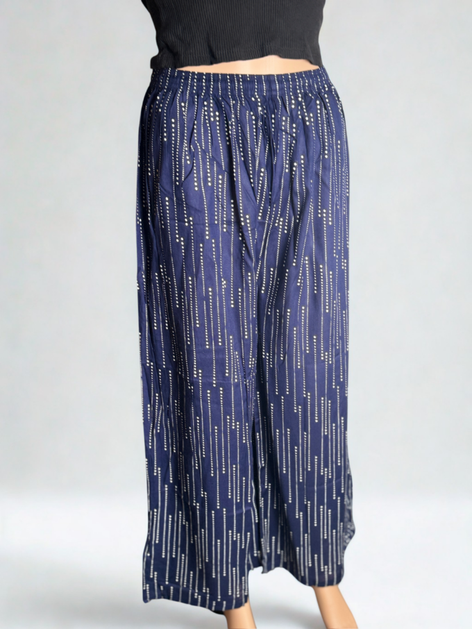 Navy Blue Raindrop Print Palazzo Pants - Image 4