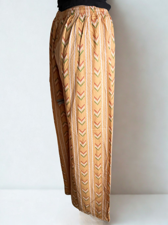 Beige Chevron Print Palazzo Pants - Image 2