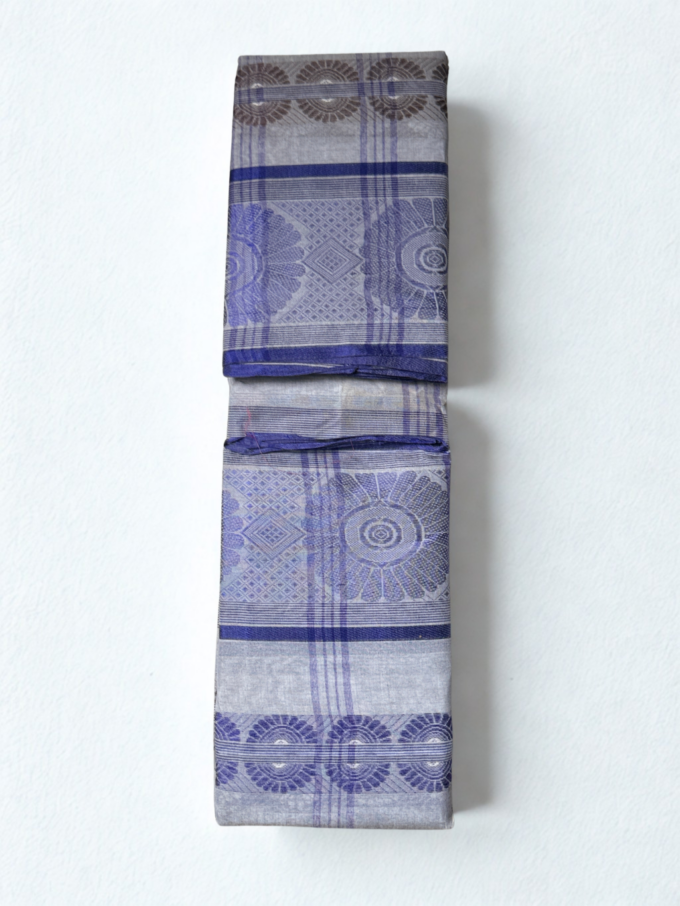Gray and Purple Floral Handloom Saree - Image 2