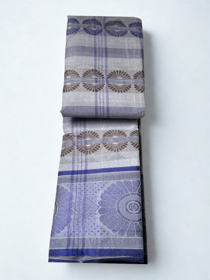 Gray and Purple Floral Handloom Saree - Image 3