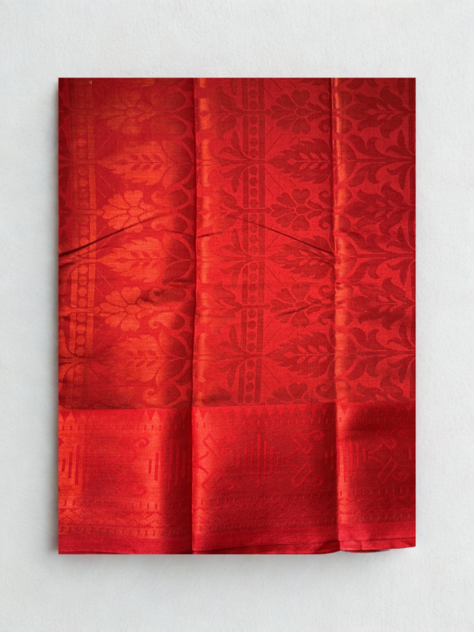Green and Coral Silk Handloom Saree - Image 3