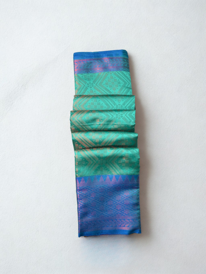 Teal Silk Banarasi Saree - Image 2