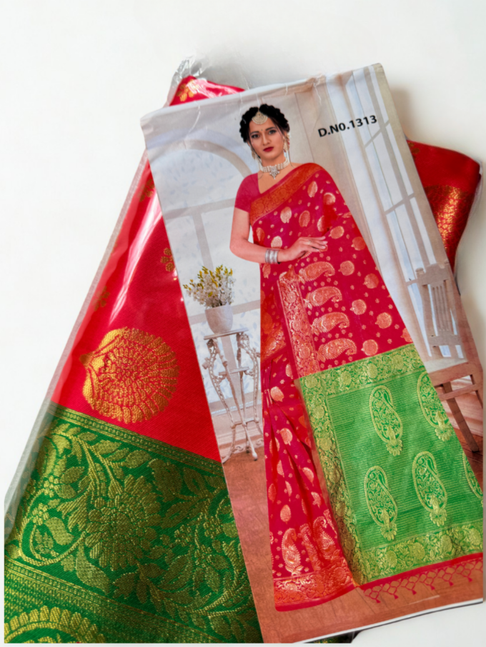 Banarasi Silk Festive Saree with Contrast Pallu - Image 2