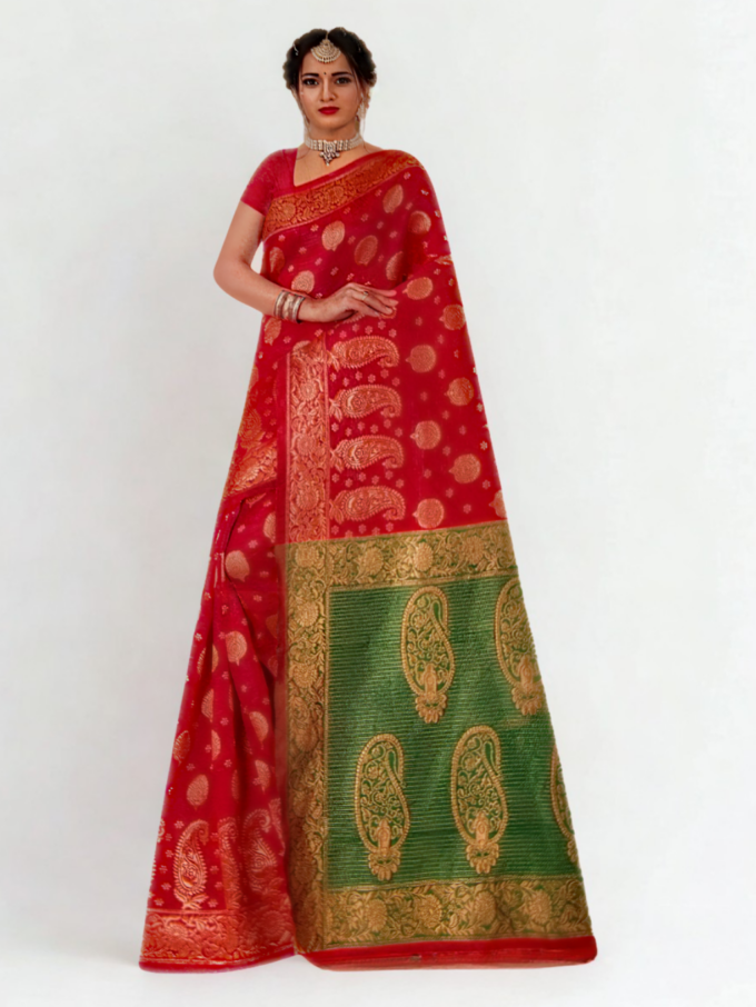 Banarasi Silk Festive Saree with Contrast Pallu